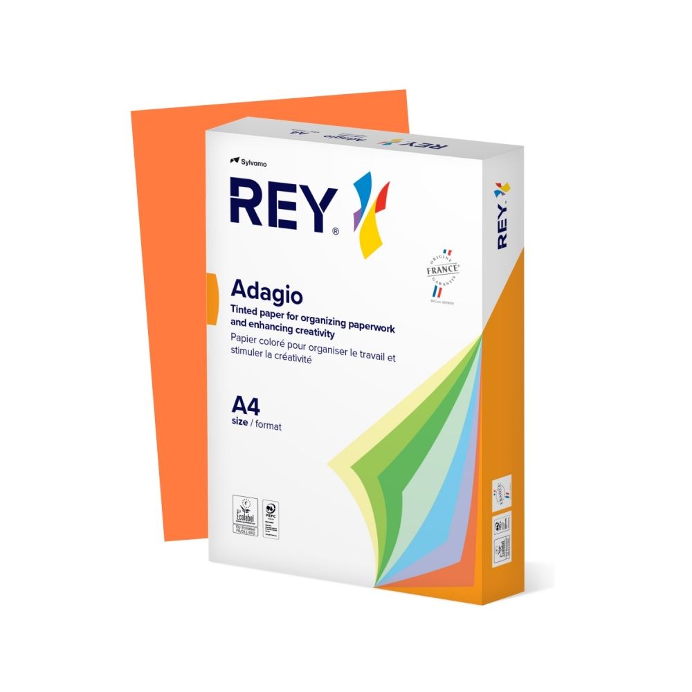 Копирна хартия REY Adagio, A4, 80 г, наситен цвят Orange (49), пакет 500 л.