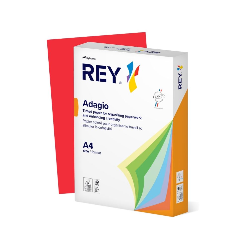 Копирна хартия REY Adagio, A4, 80 г, наситен цвят Red (22), пакет 500 л.