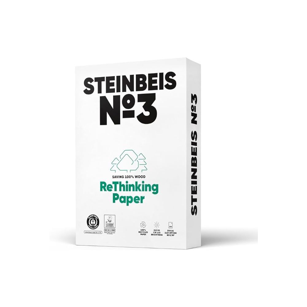 Копирна хартия STEINBEIS №3 ReThinking, А4, 80 г, 100% рециклирана, CIE белота 90, пакет 500 л.