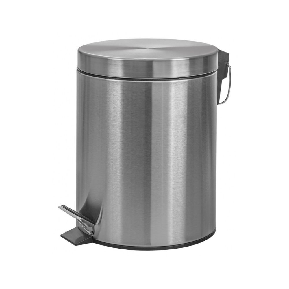 Кош с капак и педал Donau Home Modern, кръгъл, 20 л, с вътрешна PVC кофа, сребрист мат