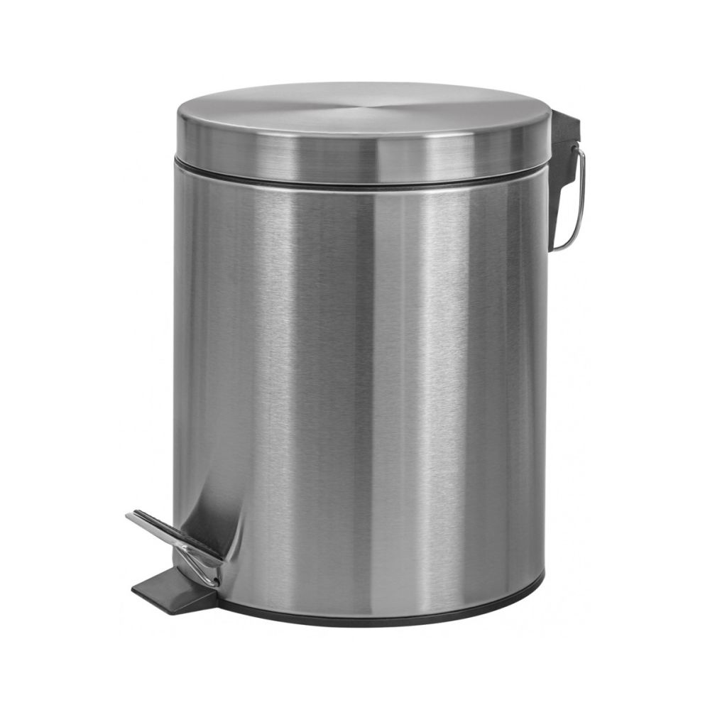 Кош с капак и педал Donau Home Modern, кръгъл, 30 л, с вътрешна PVC кофа, сребрист мат