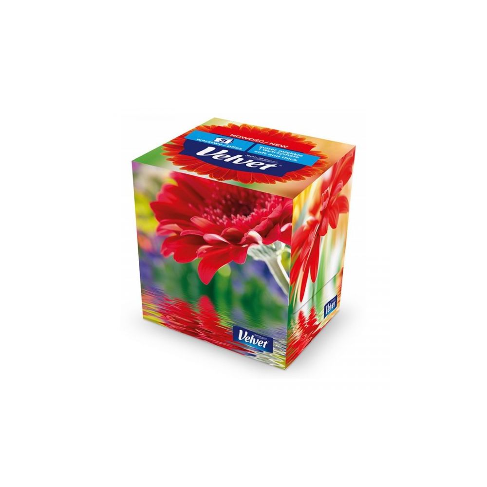 Козметични кърпи за лице Velvet Cube Style , 21х20.5 см, 3 пласта, бели, 56 къса в кутия