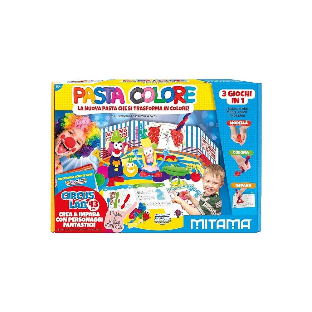 Креативен комплект MITAMA Pasta Colore Circus Lab, 10 цвята глина, 26 аксесоара, 2 циркови палатки