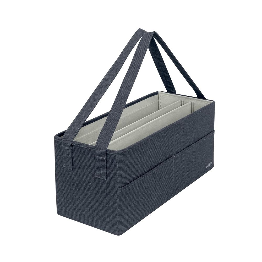 Кутия-чанта с дълги дръжки LEITZ Fabric, 465х210х200 мм, картон, покрит с текстил, тъмносива