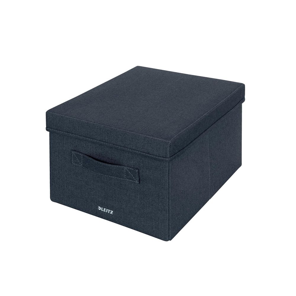Кутия с дръжки LEITZ Fabric, 285х203х380 мм, картон, покрит с текстил, тъмносива