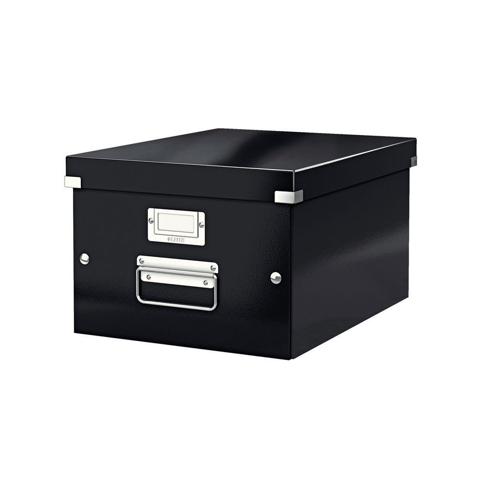 Кутия с дръжки LEITZ WOW Click&Store, 281х200х370 мм, РР ламиниран картон, черна
