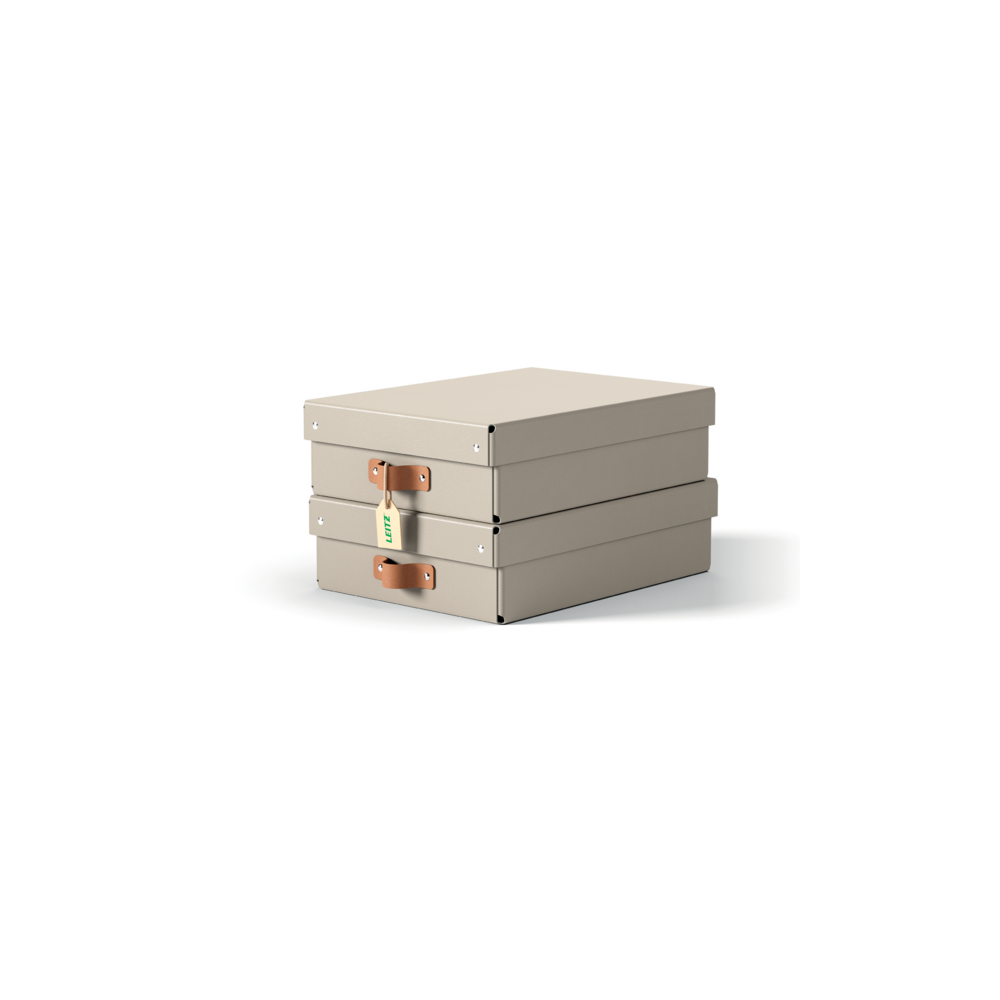 Кутия за съхранение LEITZ Puro, с капак, medium, 270х100х370 мм, рециклиран картон, бежова