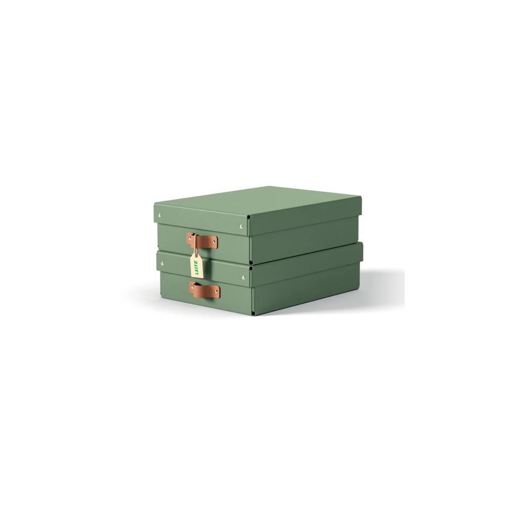 Кутия за съхранение LEITZ Puro, с капак, medium, 270х100х370 мм, рециклиран картон, зелена