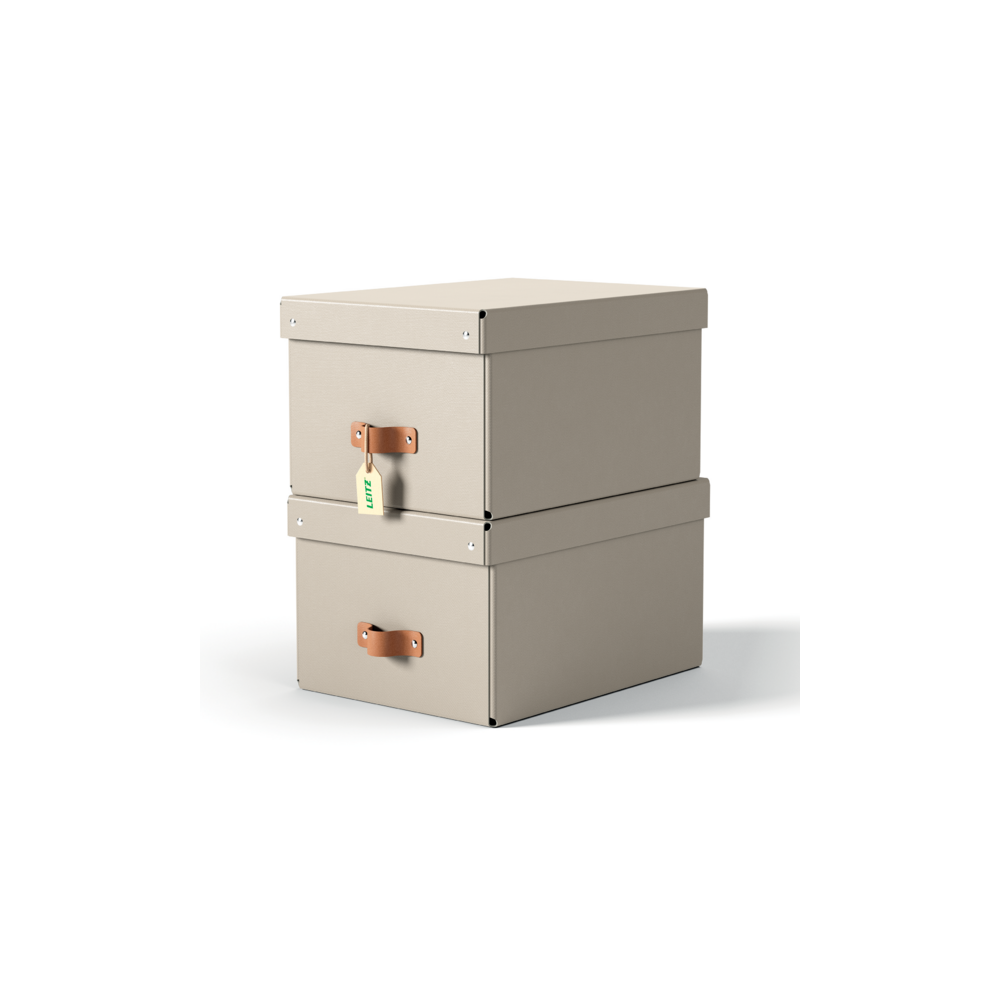 Кутия за съхранение LEITZ Puro, с капак, small, 200х150х280 мм, рециклиран картон, бежова