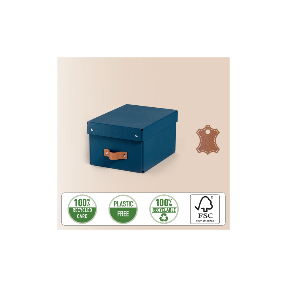 Кутия за съхранение LEITZ Puro, с капак, small, 200х150х280 мм, рециклиран картон, синя