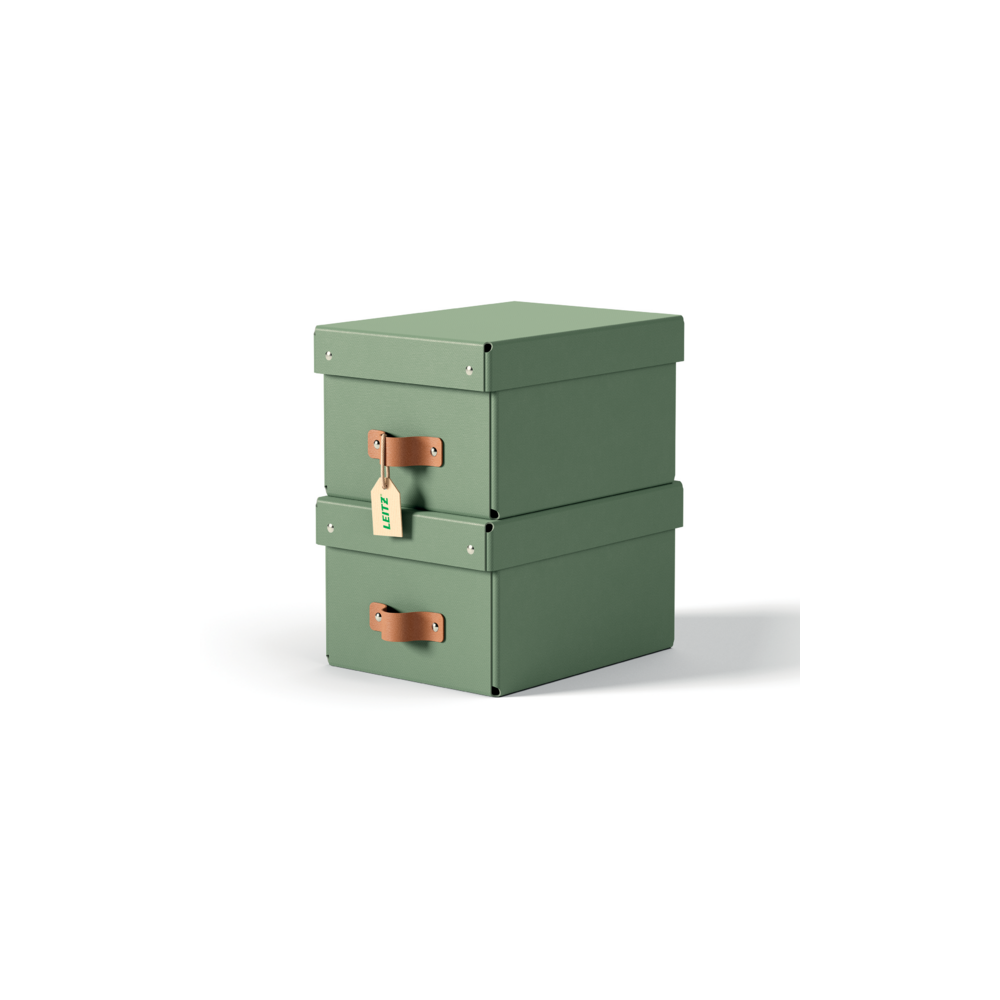 Кутия за съхранение LEITZ Puro, с капак, small, 200х150х280 мм, рециклиран картон, зелена