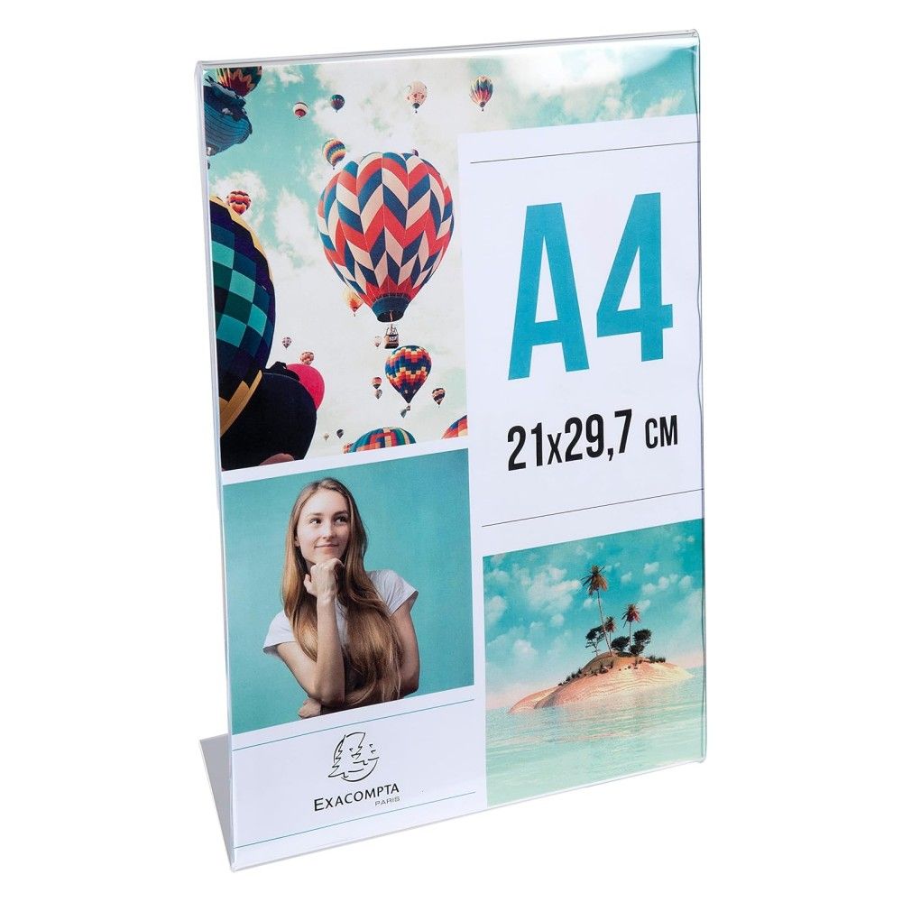 L-образна поставка за брошури EXACOMPTA, А4, 210x83x305 мм, вертикална, кристална, PMMA