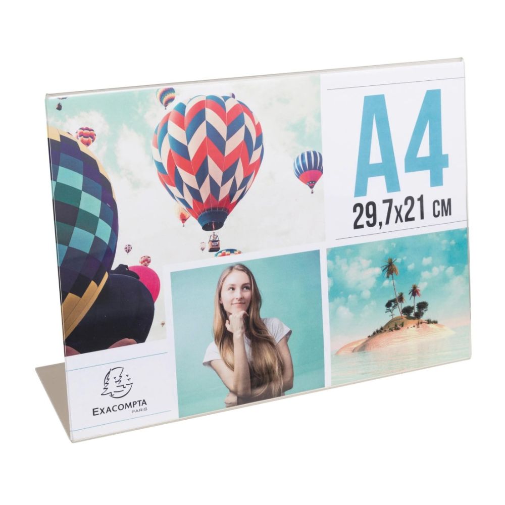 L-образна поставка за брошури EXACOMPTA, А4, 305x83x210 мм, хоризонтална, кристална, PMMA