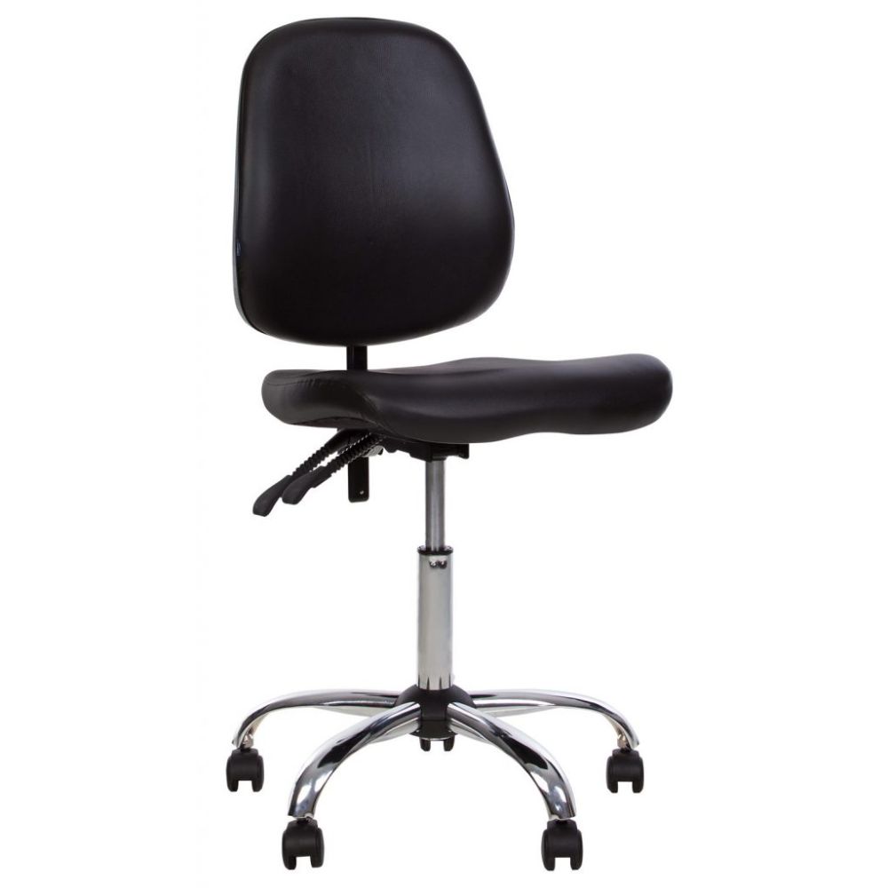 Лабораторен специализиран стол Medico, еко кожа, метална база хром, с колелца, черен