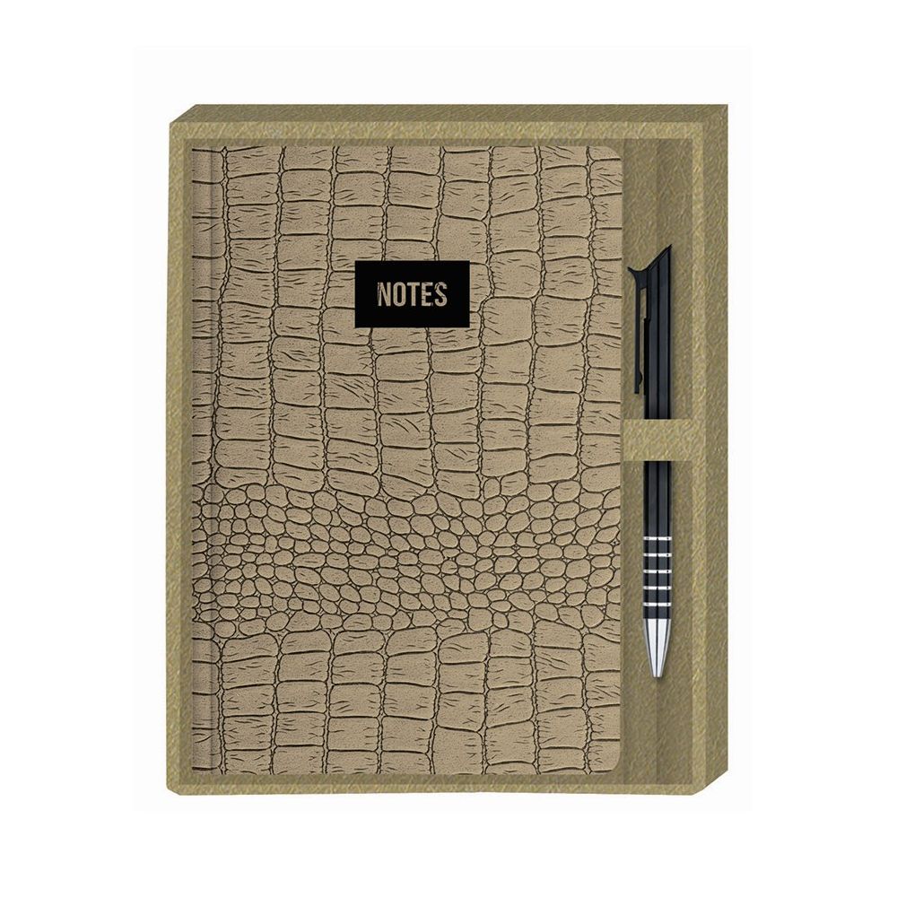 Луксозен комплект LASTVA Croco бележник А5 и метална химикалка в кутия, бежов