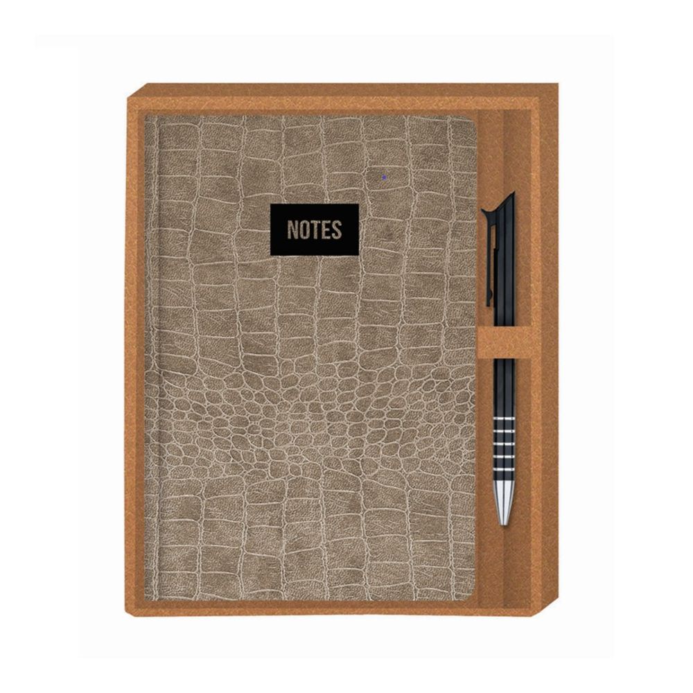Луксозен комплект LASTVA Croco бележник А5 и метална химикалка в кутия, кафяв