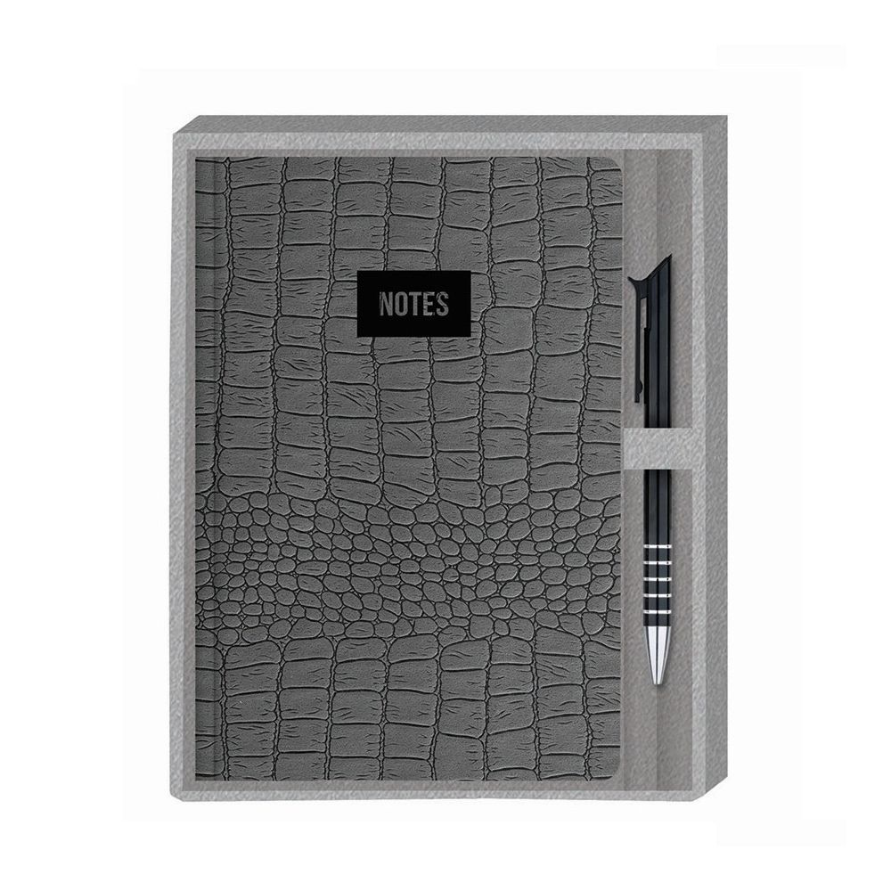 Луксозен комплект LASTVA Croco бележник А5 и метална химикалка в кутия, сив