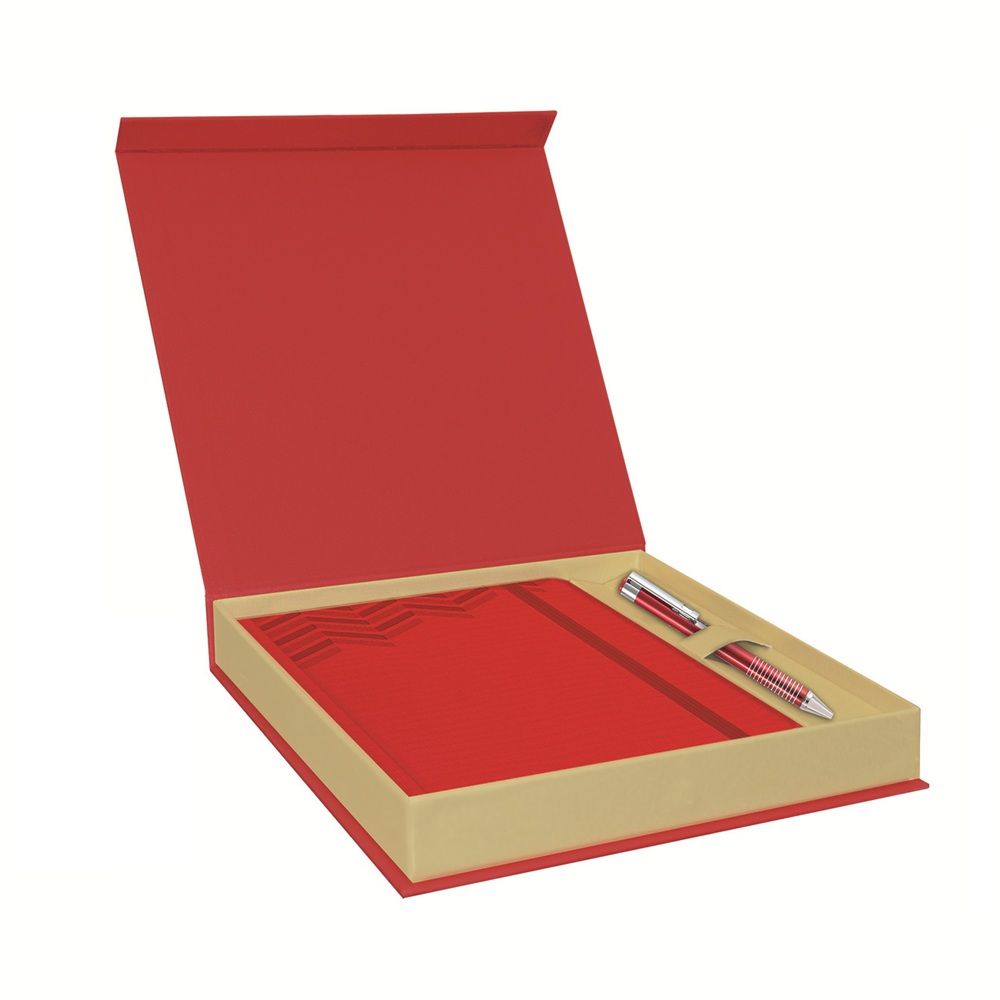 Луксозен комплект LASTVA Majestic бележник А5 и метална химикалка в кутия, червен