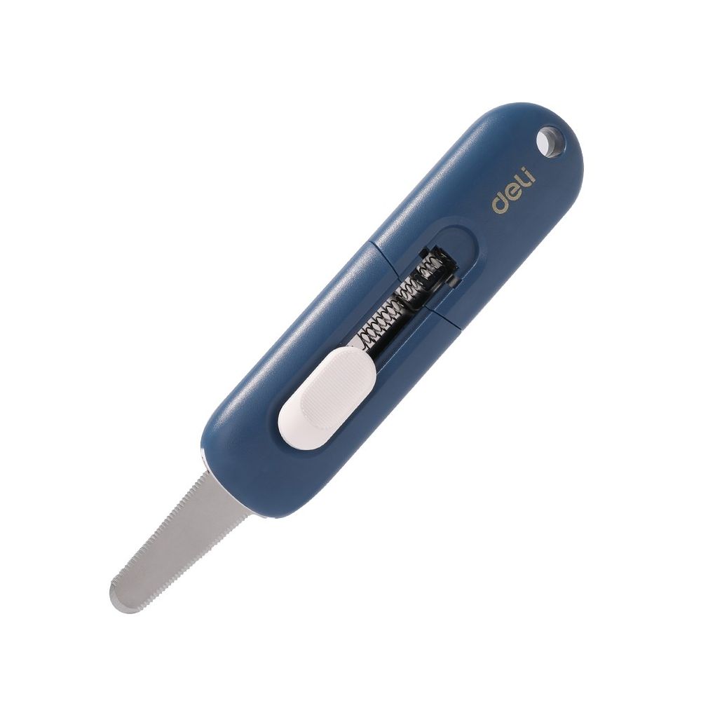 Макетен нож Deli Linfini, EM590, за пратки, 109х28х20 мм, 9 мм, назъбено мини острие, объл връх, син