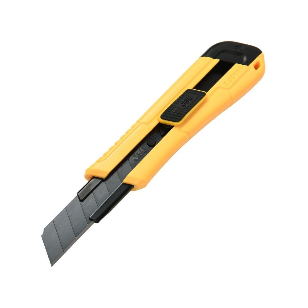 Макетен нож Deli TOOLS, EDL018, професионален, SK2, черно острие 18 мм, мет. водач, заключване, жълт