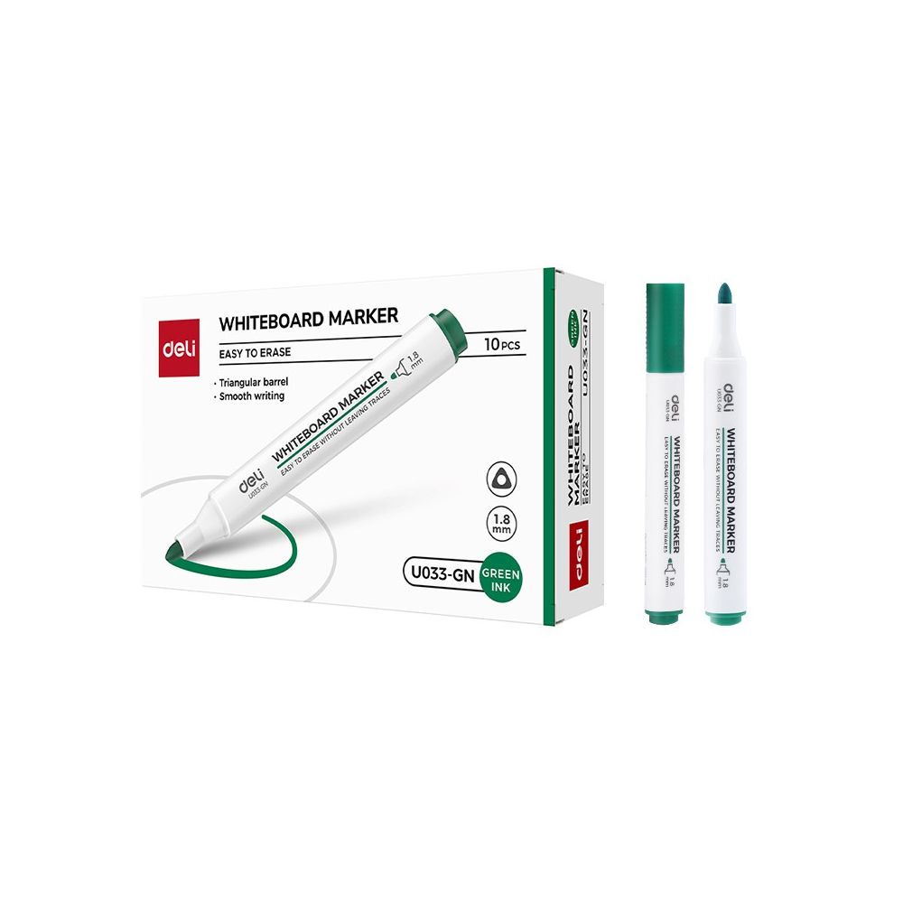Маркер за бяла дъска Deli EU033-GN, объл връх 1.8 мм, зелен