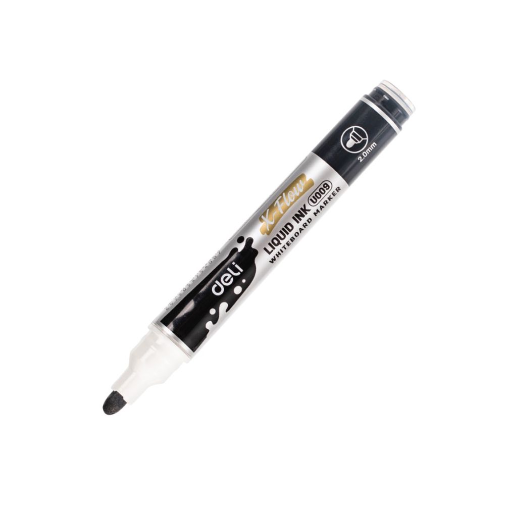 Маркер за бяла дъска Deli X-Flow EU009-BK, течно мастило, объл връх 2 мм, черен