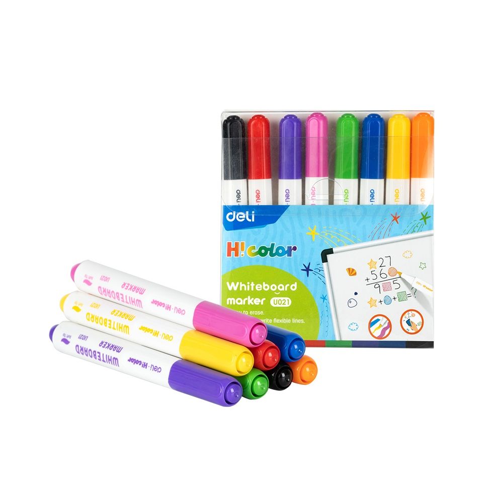 Маркери за бяла дъска Deli H!Color EU021, връх четка 2 мм, 8 цвята