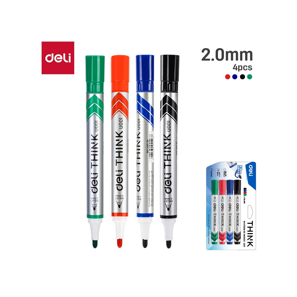 Маркери за бяла дъска Deli think EU00101, объл връх 2 мм, 4 цвята