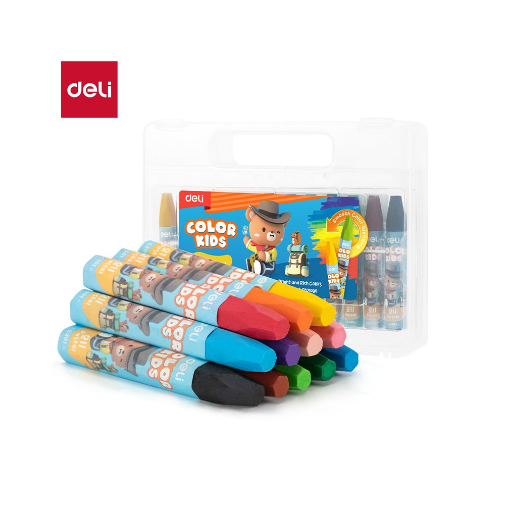 Маслени пастели Deli Color Kids EC20104, ф 10 мм, 75 мм, 12 цвята, в PP кутия