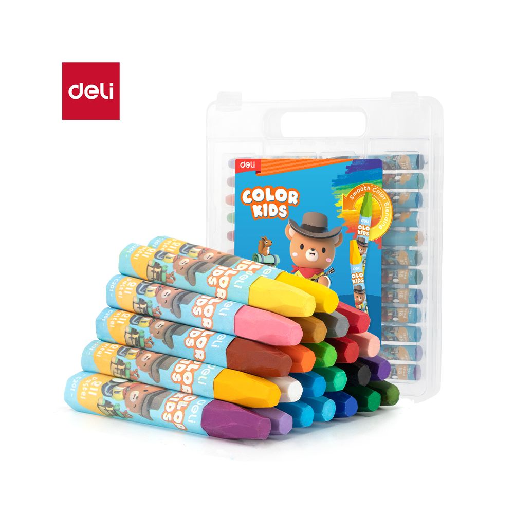 Маслени пастели Deli Color Kids EC20124, ф 10 мм, 75 мм, 24 цвята, в PP кутия