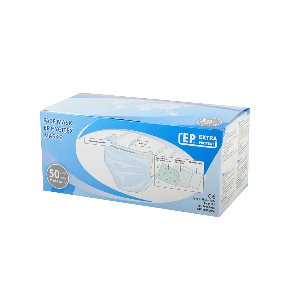 Медицинска маска за лице Extrapack Hygitex Mask 2,трислойна,18х10 см,EN 14683,Type II, 50 бр. в кут. Медицинска маска за лице Extrapack Hygitex Mask 2,трислойна,18х10 см,EN 14683,Type II, 50 бр. в кут.