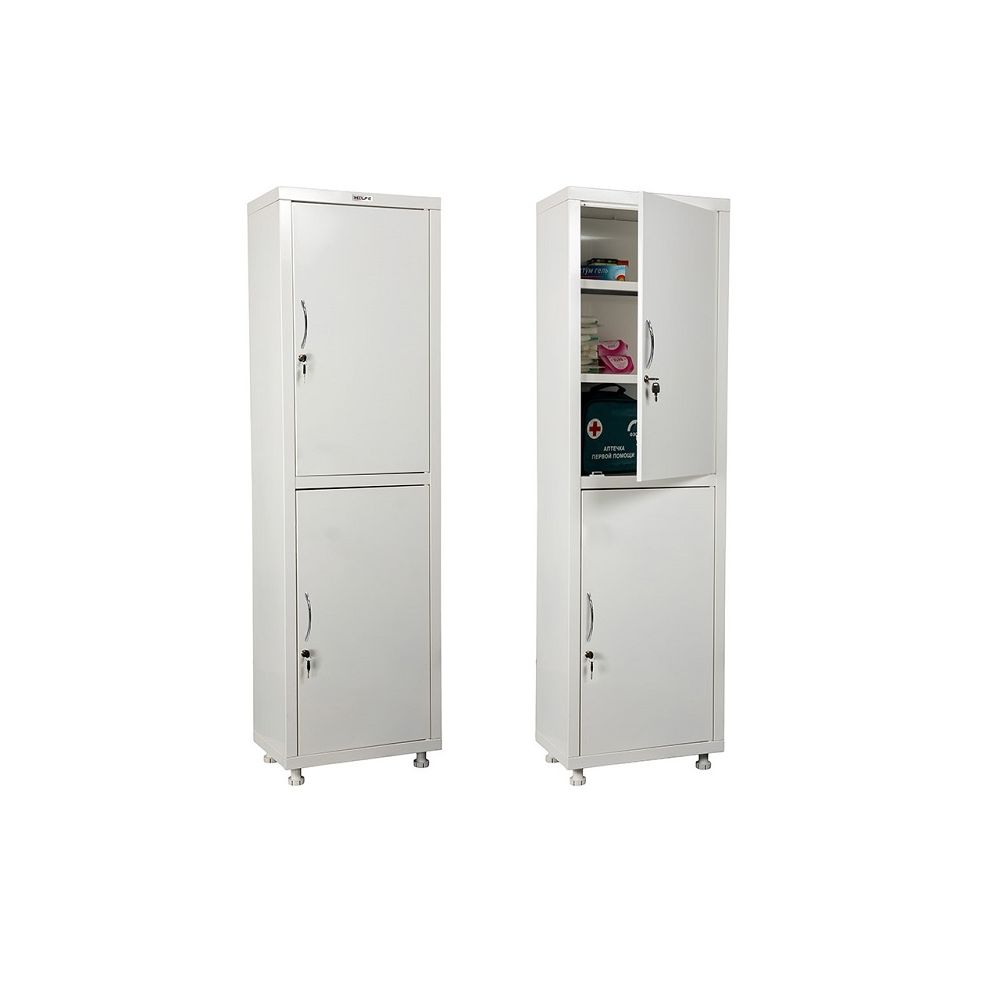 Медицински шкаф Hilfe МД 1 1650 SS,1655/1755x500x320 мм, 4 рафтa, 2 плътни врати, бял