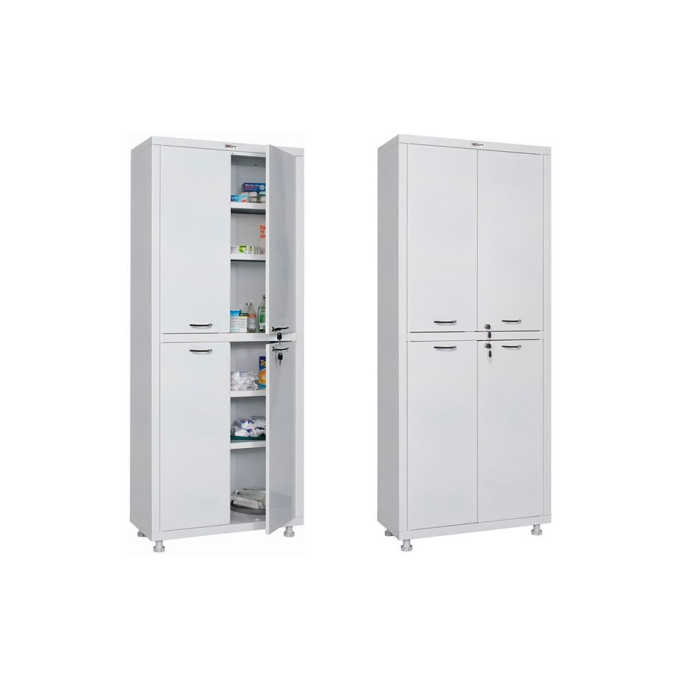 Медицински шкаф Hilfe МД 2 1670 SS, 1655/1755x700x320 мм, 4 рафтa, 4 плътни врати, бял