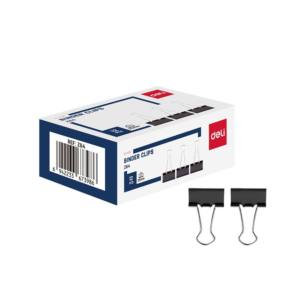 Метални щипки Deli 25 мм, EZ64, черни, кутия 12 бр.