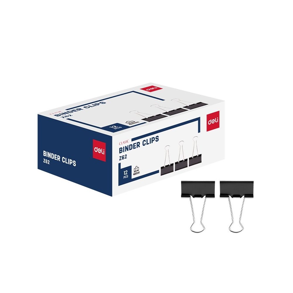 Метални щипки Deli 41 мм, EZ62, черни, кутия 12 бр.