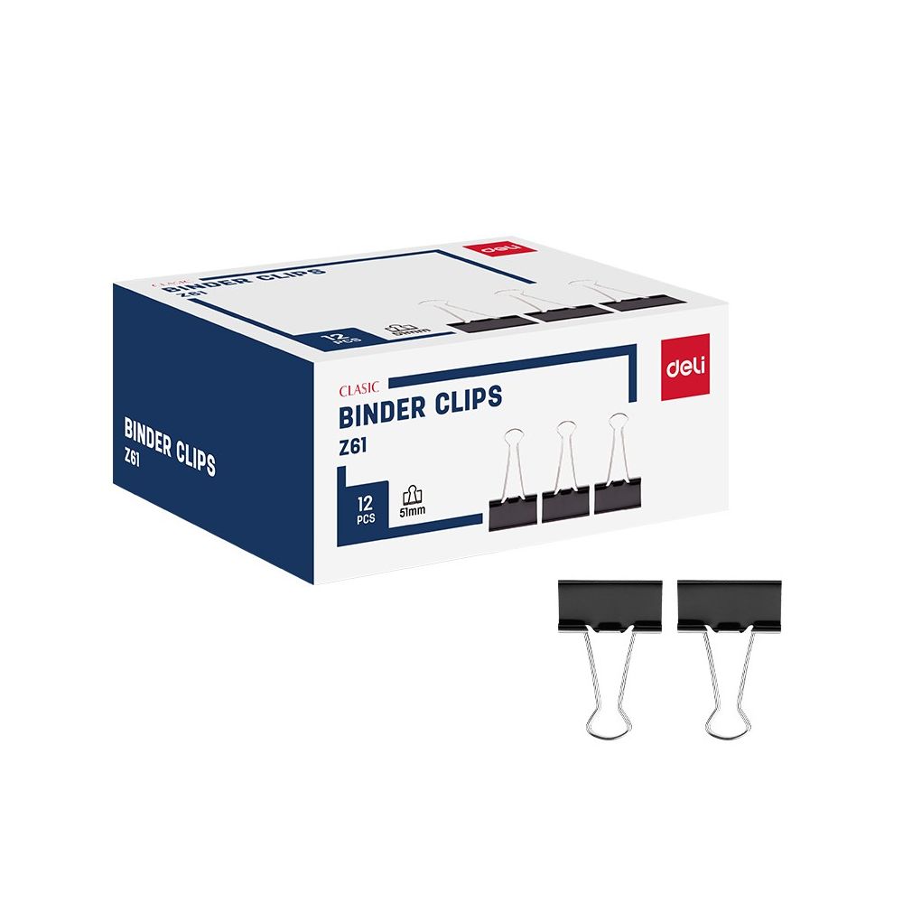 Метални щипки Deli 51 мм, EZ61, черни, кутия 12 бр.