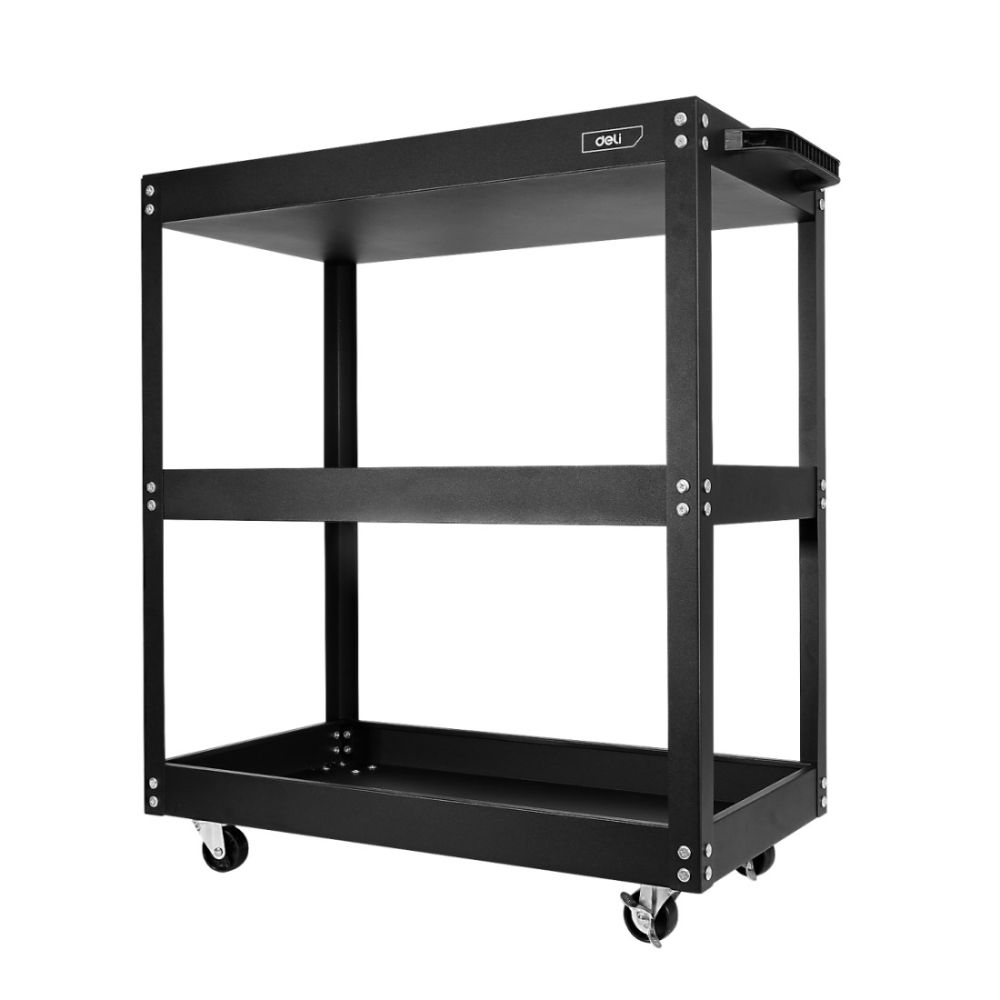 Мобилна количка за инструменти Deli TOOLS EDL433023 стоманена, 3 нива, 75х36х76 см, до 215 кг, черн