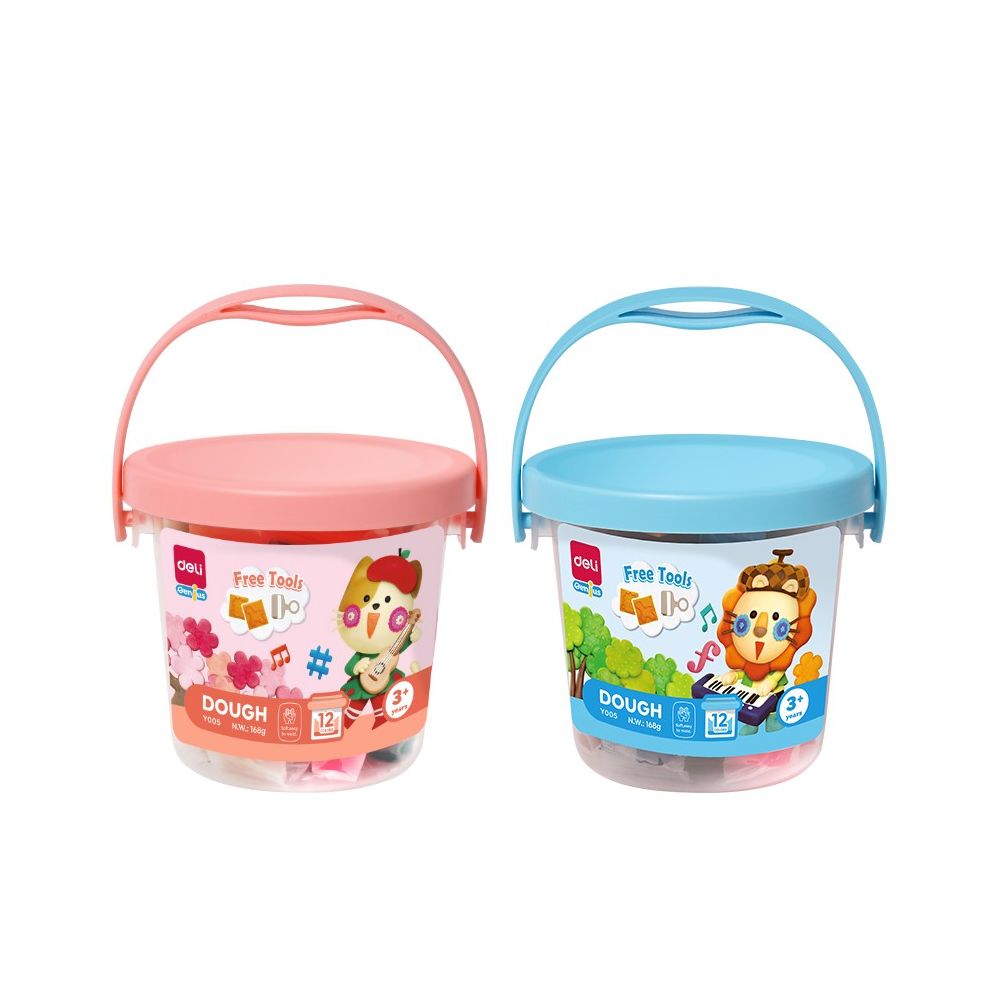 Моделин Deli Genius Dough EY005, с аксесоари, 168 г, 12 цвята, в кофа