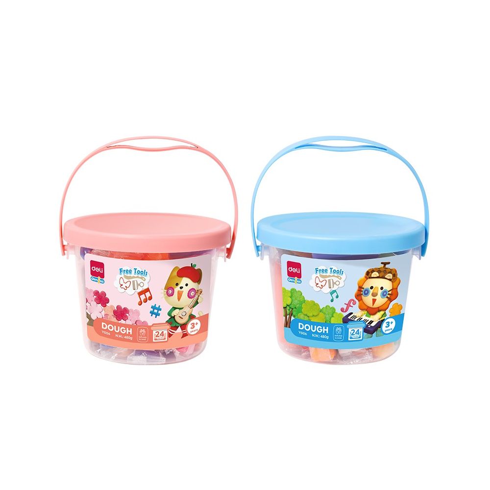 Моделин Deli Genius Dough EY006, с аксесоари, 480 г, 24 цвята, в кофа