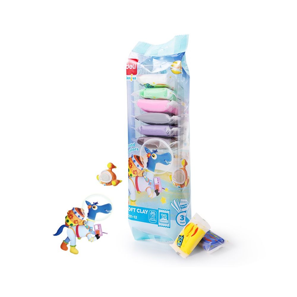 Моделин Deli Genius EY251-12, с инструменти, 12 цвята х 6 г