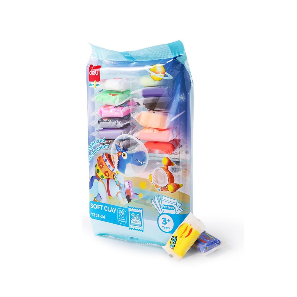 Моделин Deli Genius EY251-24, с инструменти, 24 цвята х 6 г