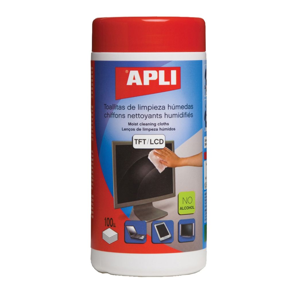 Мокри кърпи за екрани и офис техника APLI , голяма туба 100 бр.
