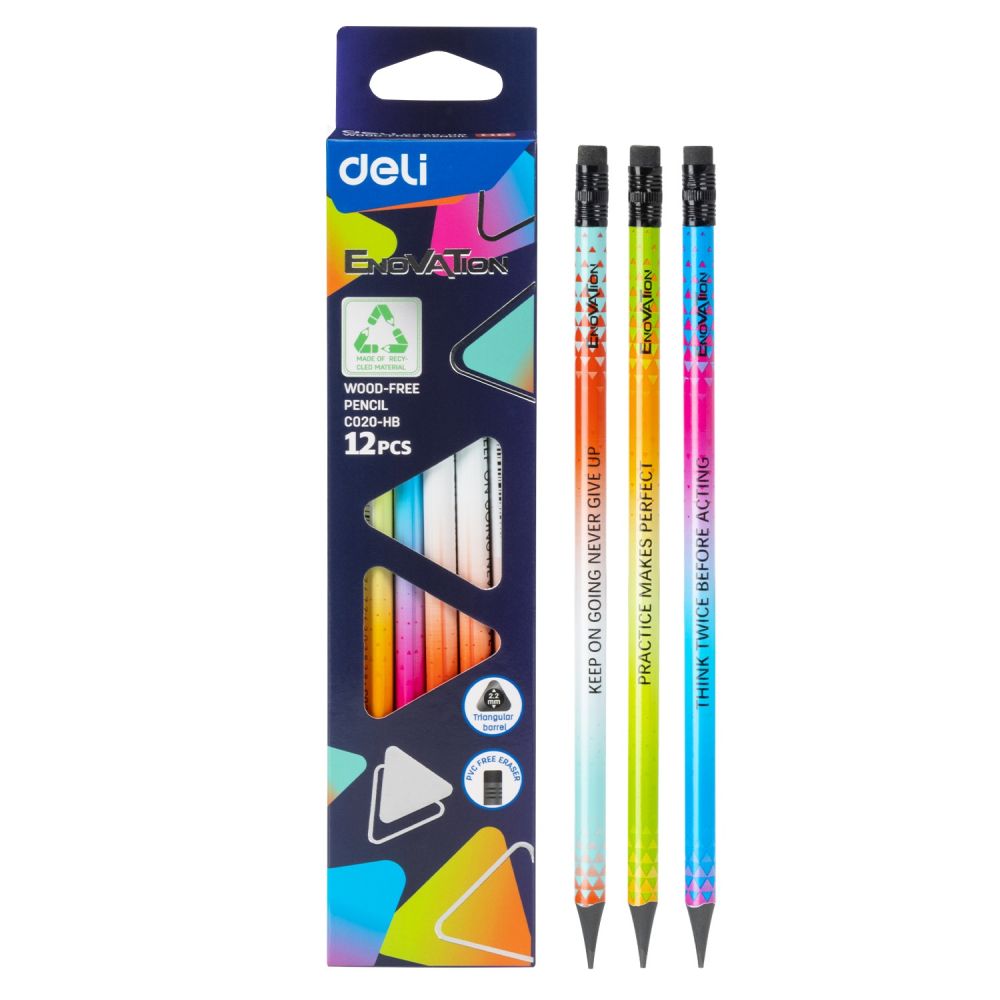 Молив с гума Deli Enovation EC020-HB, триъгълно тяло, HB