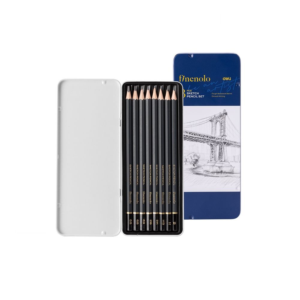 Моливи без гума Deli Finenolo EC26, 2H-8B, 8 бр. в метална кутия