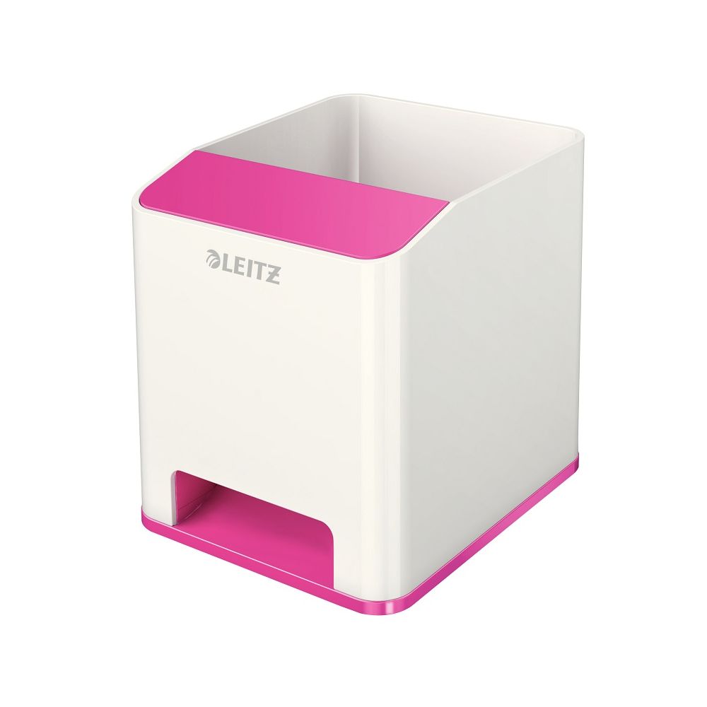 Моливник LEITZ WOW, две отделения, 98х100х101 мм, Polystyrene, бял/цикламен