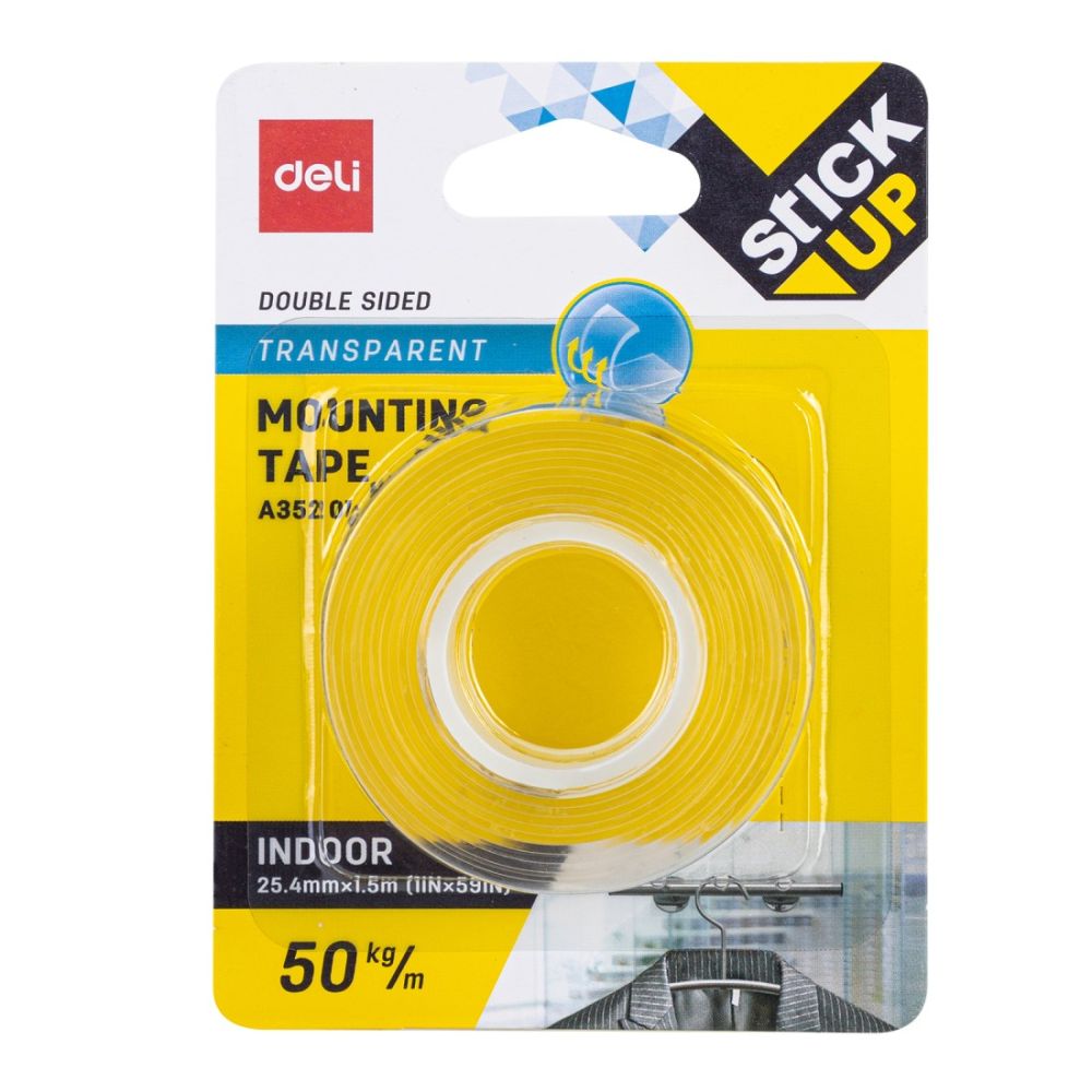 Монтажна лента Deli Stick Up EA35201, 25.4 мм х 1.5 м, прозрачна, издържливост 50 кг/м