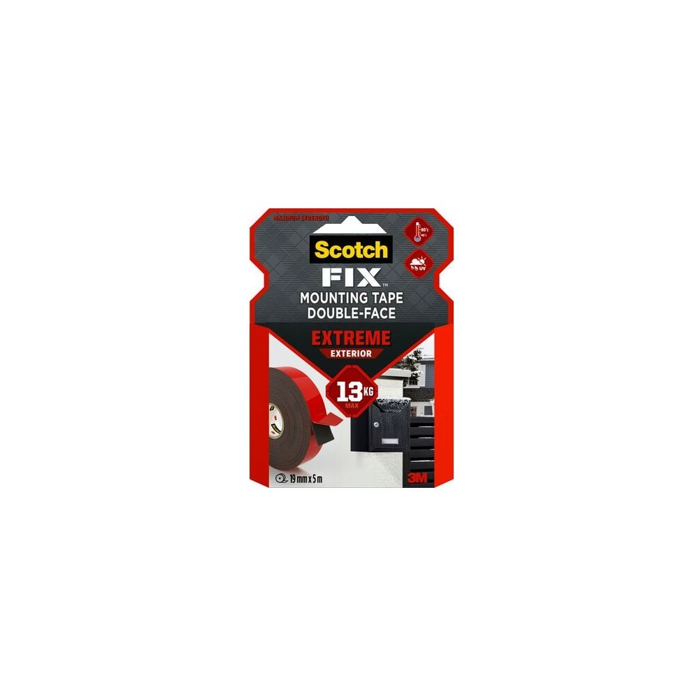 Монтажна лента Scotch-FIX Extreme Exterior PT1100-1950-P, 19 мм x 5 м, издържл. 13 кг, 1 кг/150 мм