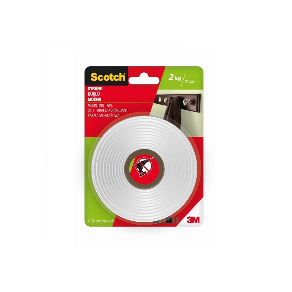 Монтажна лента Scotch-FIX Interior 4496G-1915-P, 19 мм x 5 м, издържливост 7 кг, 1 кг/220 мм