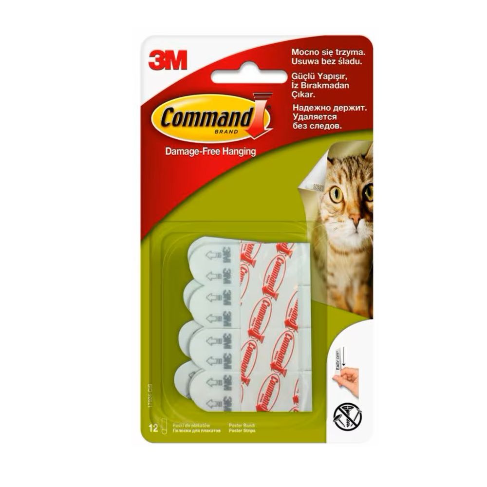 Монтажни ленти 3М Command, 17024-CIS, за плакати, 16x46 мм, бели, 12 броя
