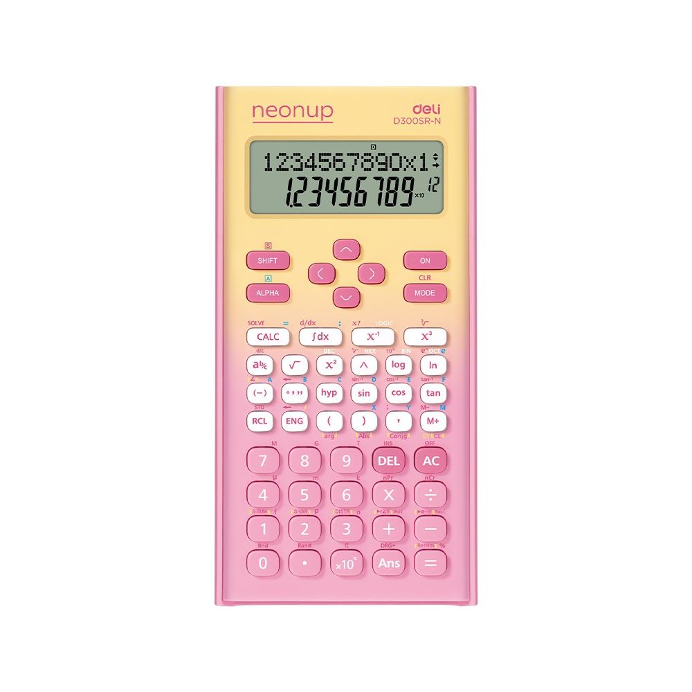 Научен калкулатор Deli Neonup ED300SR-N, 300 функции, 10+2 dgt, 162х82х20 мм, розово-жълт Научен калкулатор Deli Neonup ED300SR-N, 300 функции, 10+2 dgt, 162х82х20 мм, розово-жълт